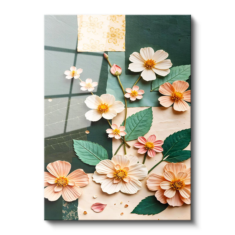 Tamperli Gerçek Cam Tablo İnce Dallı Kır Çiçekleri Çiçek Tablosu Duvar Dekoru