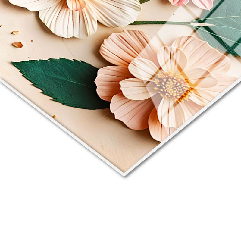 Tamperli Gerçek Cam Tablo İnce Dallı Kır Çiçekleri Çiçek Tablosu Duvar Dekoru