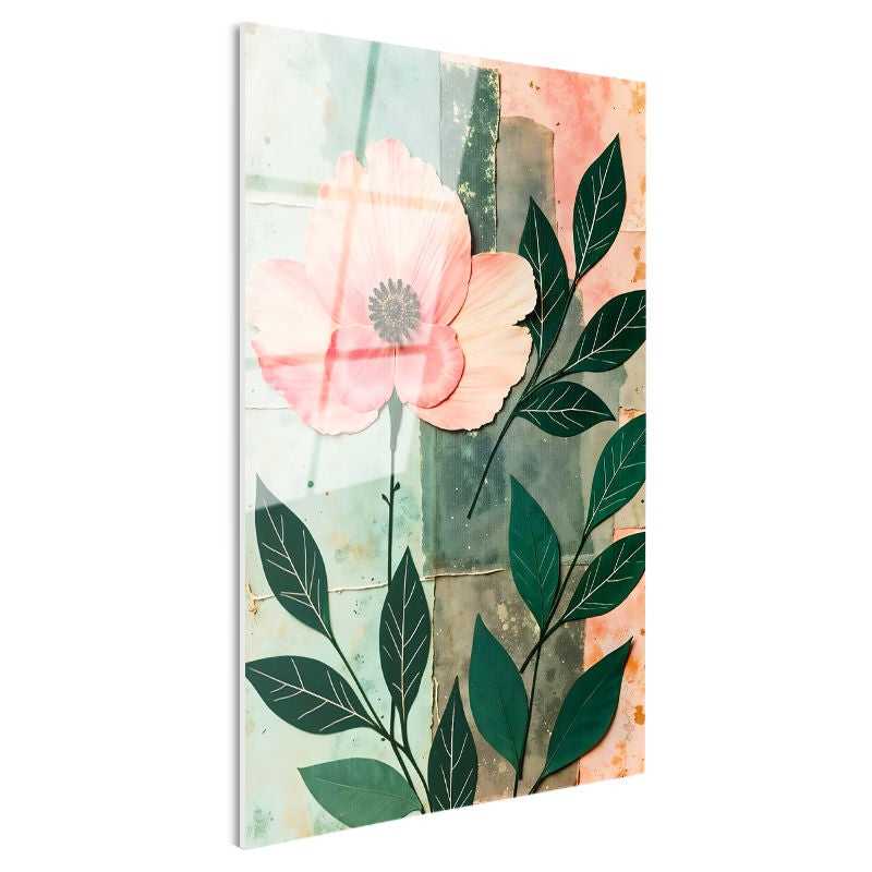 Tamperli Gerçek Cam Tablo Tek Büyük Yapraklı Çiçek Çiçek Tablosu Duvar Dekoru