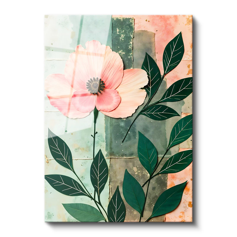 Tamperli Gerçek Cam Tablo Tek Büyük Yapraklı Çiçek Çiçek Tablosu Duvar Dekoru