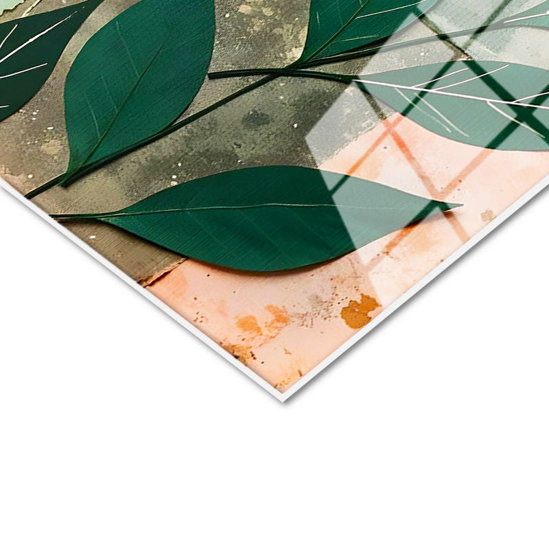 Tamperli Gerçek Cam Tablo Tek Büyük Yapraklı Çiçek Çiçek Tablosu Duvar Dekoru