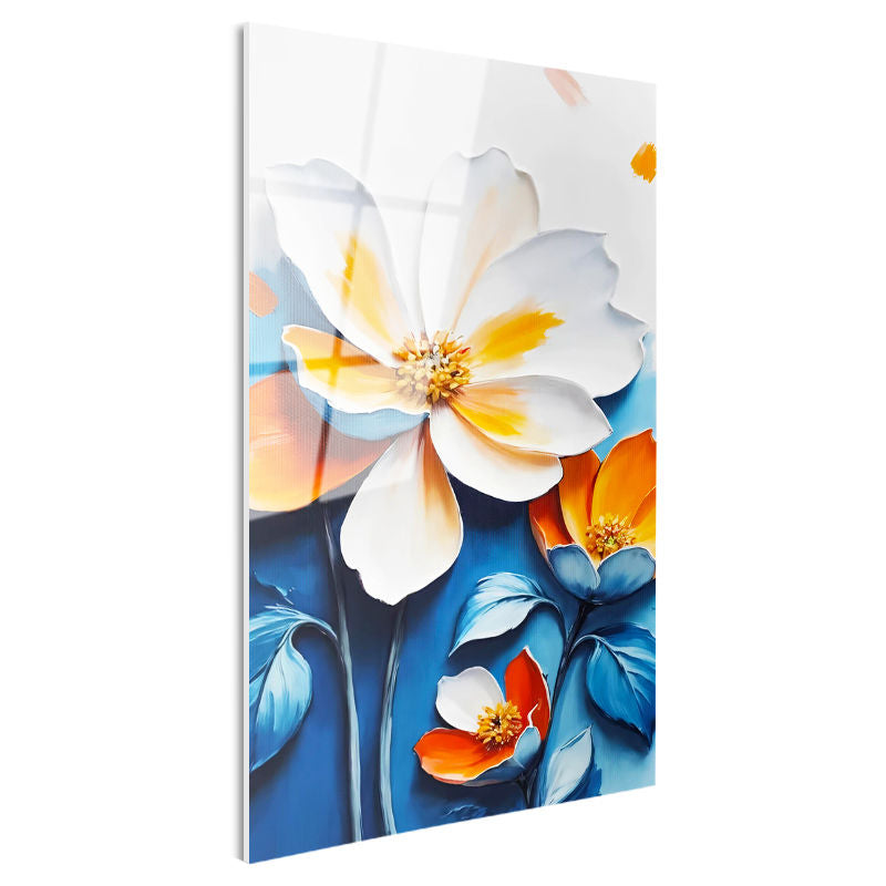 Tamperli Gerçek Cam Tablo Kabartma Görünümlü Katmanlı Çiçek Çiçek Tablosu Duvar Dekoru
