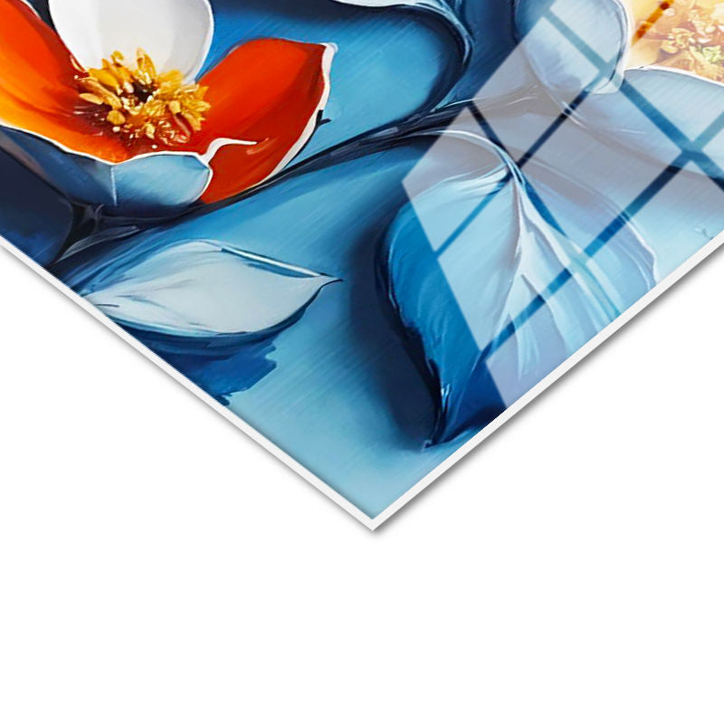 Tamperli Gerçek Cam Tablo Kabartma Görünümlü Katmanlı Çiçek Çiçek Tablosu Duvar Dekoru