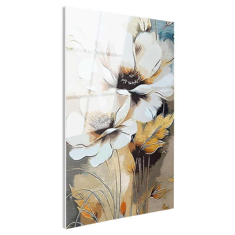 Tamperli Gerçek Cam Tablo Sanatsal Fırça Darbeli Çiçek Çiçek Tablosu Duvar Dekoru