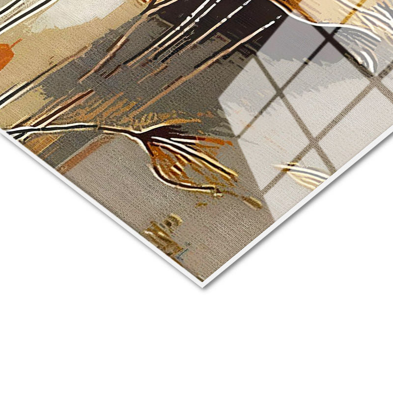 Tamperli Gerçek Cam Tablo Sanatsal Fırça Darbeli Çiçek Çiçek Tablosu Duvar Dekoru