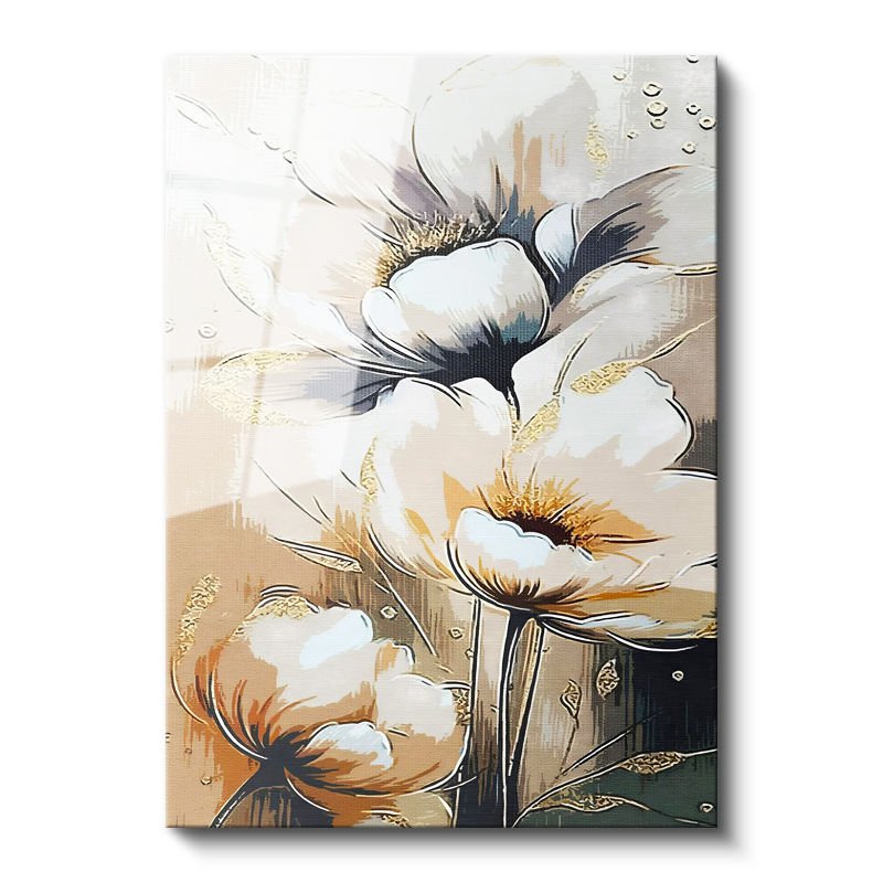 Tamperli Gerçek Cam Tablo Soyut Estetik Çiçekler Çiçek Tablosu Duvar Dekoru