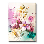 Tamperli Gerçek Cam Tablo Sulu Boya Görünümlü Çiçek Çiçek Tablosu Duvar Dekoru