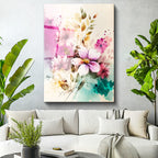 Tamperli Gerçek Cam Tablo Sulu Boya Görünümlü Çiçek Çiçek Tablosu Duvar Dekoru