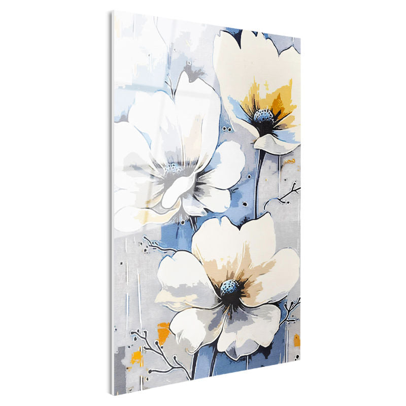 Tamperli Gerçek Cam Tablo Yumuşak Geçişli Zarif Çiçekler Çiçek Tablosu Duvar Dekoru