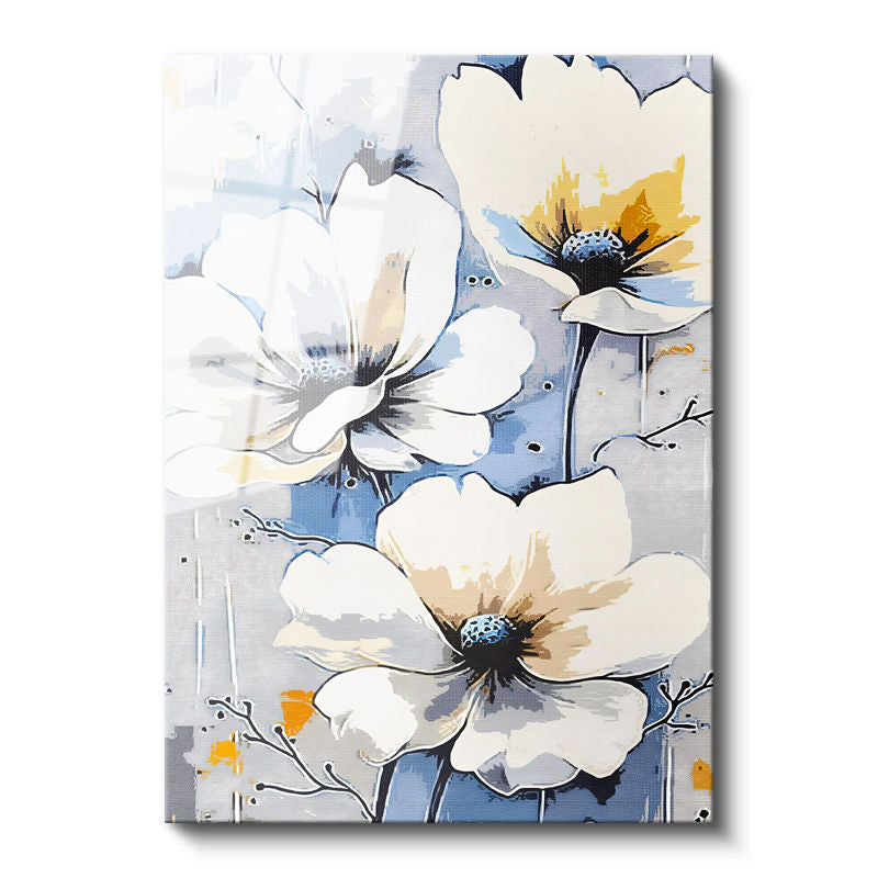 Tamperli Gerçek Cam Tablo Yumuşak Geçişli Zarif Çiçekler Çiçek Tablosu Duvar Dekoru