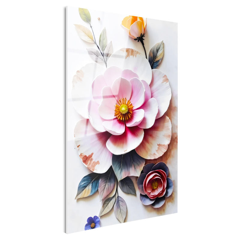 Tamperli Gerçek Cam Tablo Katmanlı Tasarım Estetik Çiçekler Çiçek Tablosu Duvar Dekoru