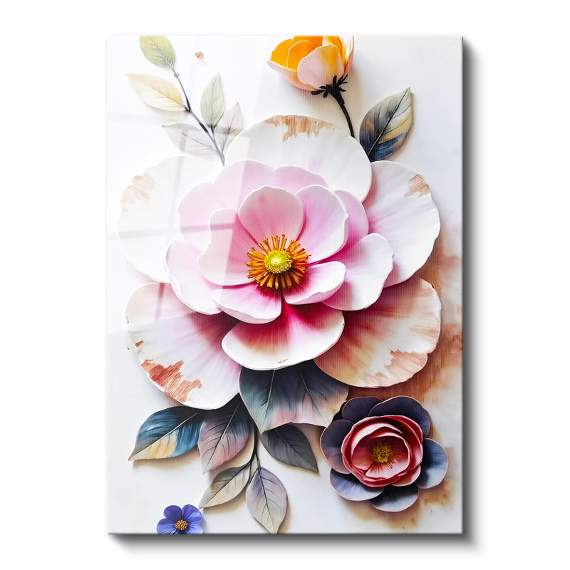 Tamperli Gerçek Cam Tablo Katmanlı Tasarım Estetik Çiçekler Çiçek Tablosu Duvar Dekoru