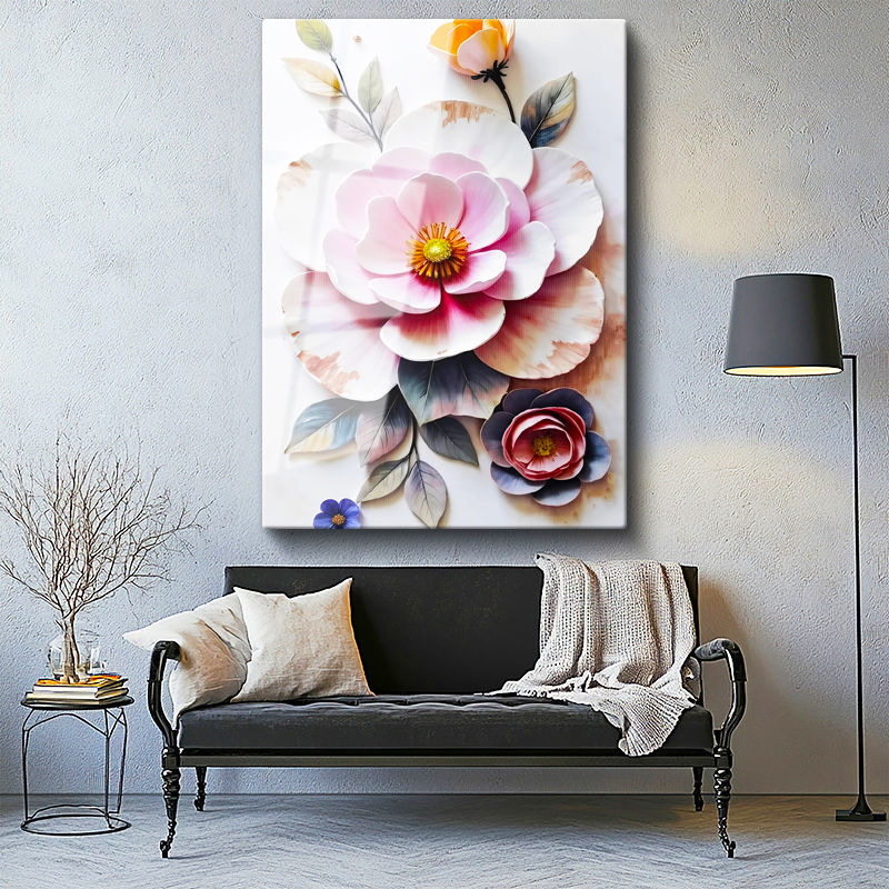 Tamperli Gerçek Cam Tablo Katmanlı Tasarım Estetik Çiçekler Çiçek Tablosu Duvar Dekoru