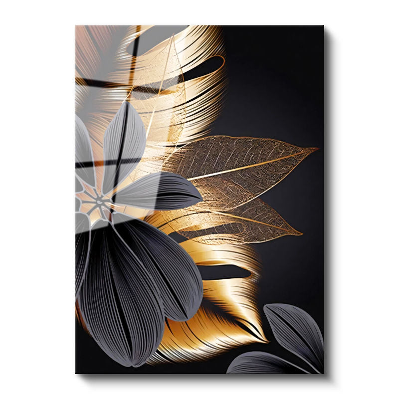Tamperli Gerçek Cam Tablo İnce Damarlı Yaprak Detayları Çiçek Tablosu Duvar Dekoru