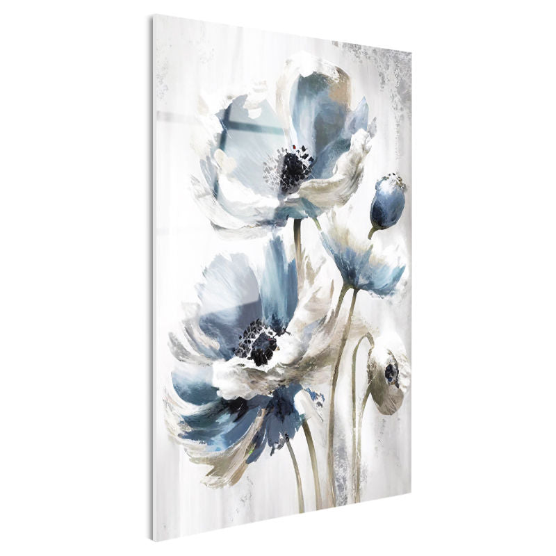 Tamperli Gerçek Cam Tablo Sanatsal İri Yapraklı Çiçekler Çiçek Tablosu Duvar Dekoru