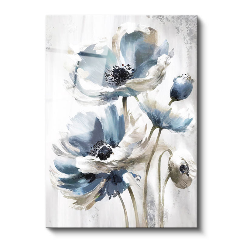 Tamperli Gerçek Cam Tablo Sanatsal İri Yapraklı Çiçekler Çiçek Tablosu Duvar Dekoru