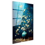 Tamperli Gerçek Cam Tablo Antik Vazoda Bahar Dalları Çiçek Tablosu Duvar Dekoru