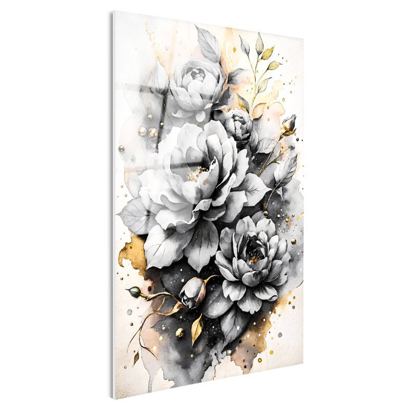 Tamperli Gerçek Cam Tablo Parlak Damla Detaylı Güller Çiçek Tablosu Duvar Dekoru