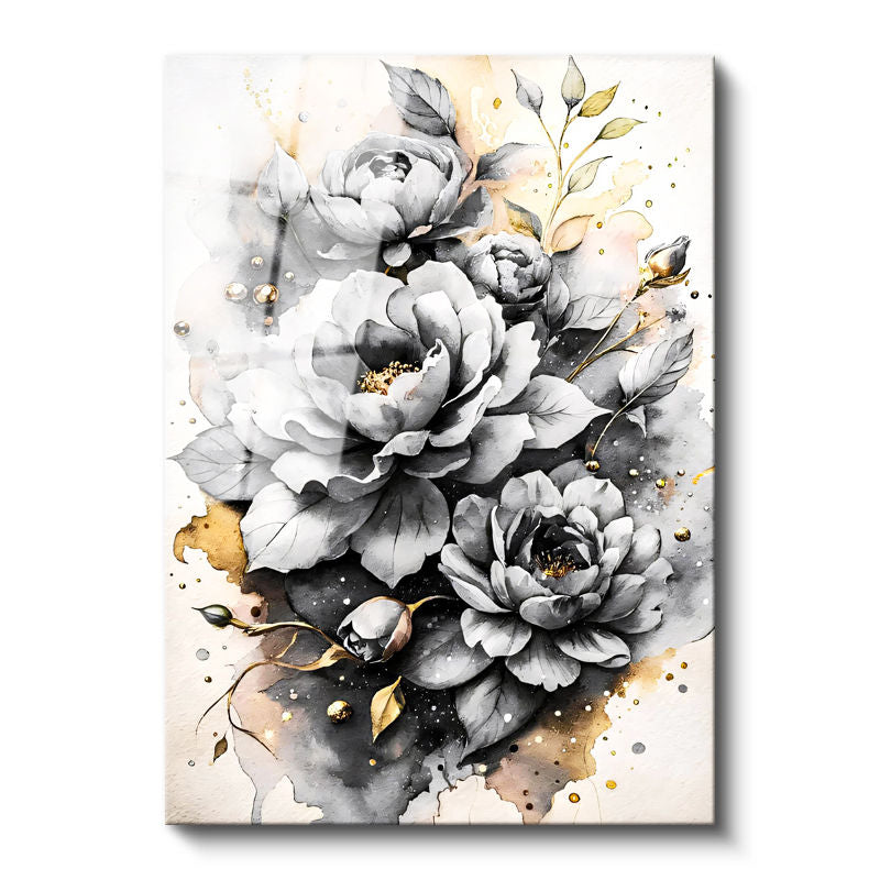 Tamperli Gerçek Cam Tablo Parlak Damla Detaylı Güller Çiçek Tablosu Duvar Dekoru