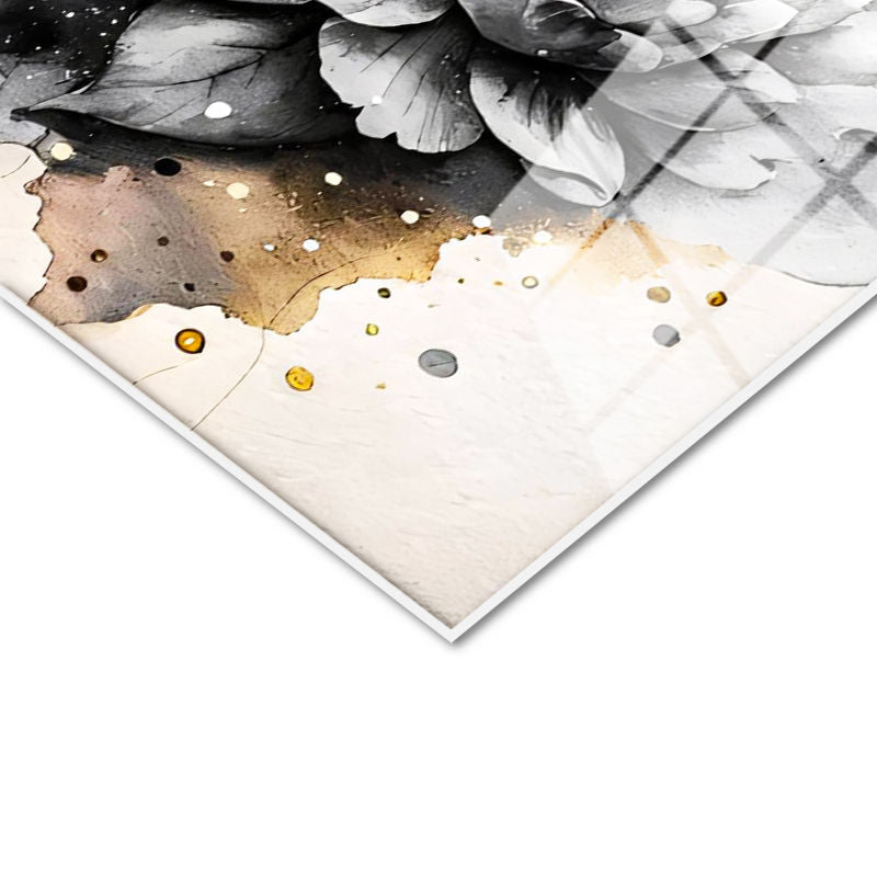 Tamperli Gerçek Cam Tablo Parlak Damla Detaylı Güller Çiçek Tablosu Duvar Dekoru