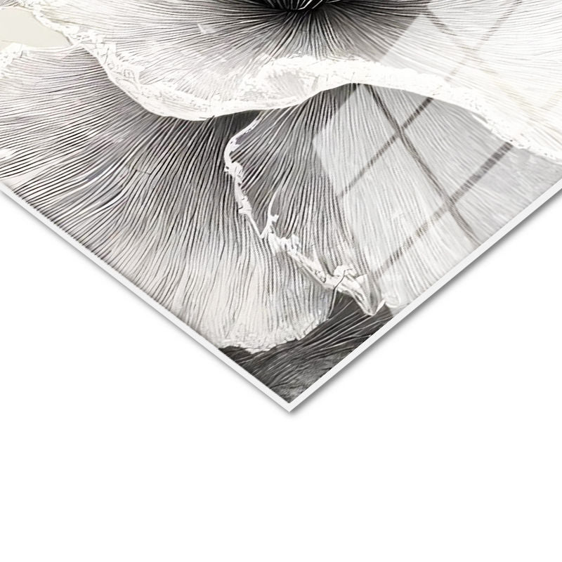 Tamperli Gerçek Cam Tablo İnce Hatlı Zarif Yapraklar Çiçek Tablosu Duvar Dekoru