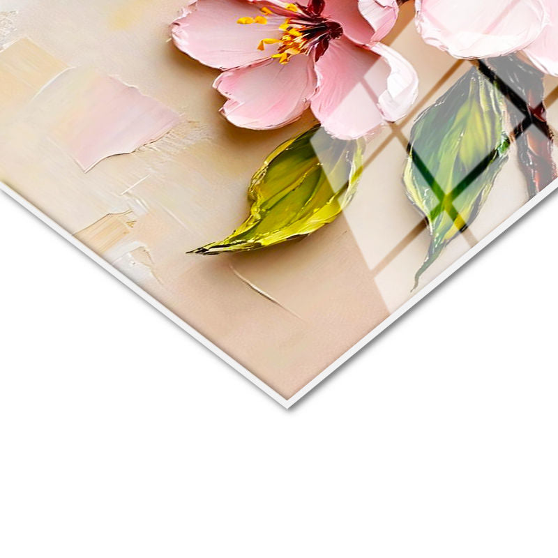 Tamperli Gerçek Cam Tablo Palet Bıçağı Teknikli Çiçekler Çiçek Tablosu Duvar Dekoru