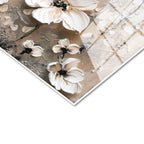 Tamperli Gerçek Cam Tablo Soyut Dokulu Büyük Çiçekler Çiçek Tablosu Duvar Dekoru