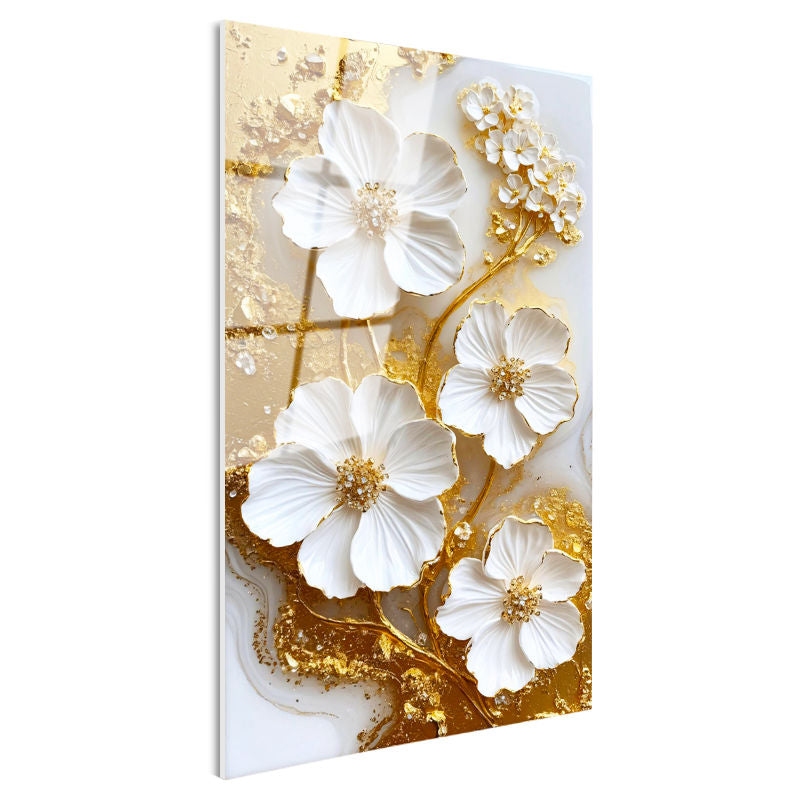 Tamperli Gerçek Cam Tablo Belirgin Damar Detaylı Çiçekler Çiçek Tablosu Duvar Dekoru