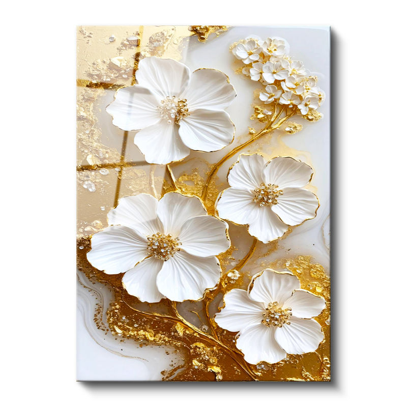 Tamperli Gerçek Cam Tablo Belirgin Damar Detaylı Çiçekler Çiçek Tablosu Duvar Dekoru