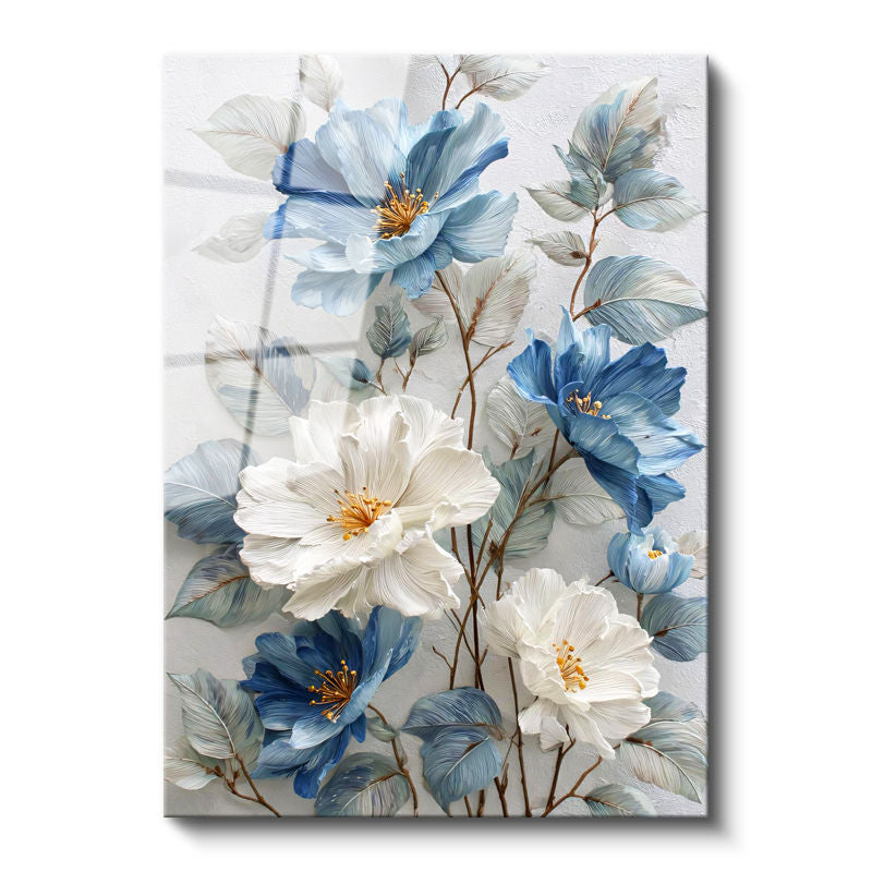 Tamperli Gerçek Cam Tablo Formlu Çiçek Demeti Çiçek Tablosu Duvar Dekoru