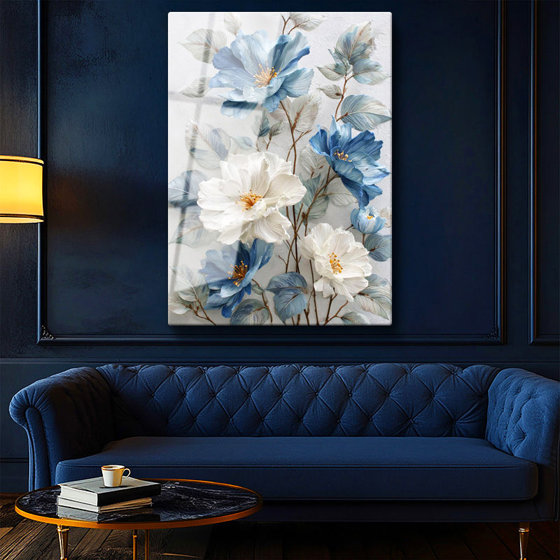 Tamperli Gerçek Cam Tablo Formlu Çiçek Demeti Çiçek Tablosu Duvar Dekoru