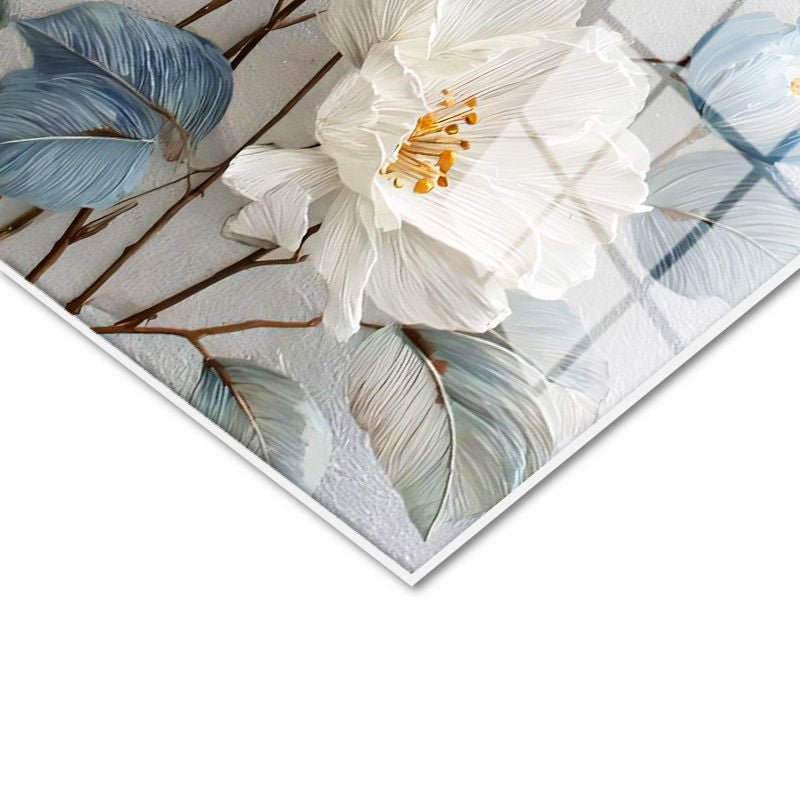 Tamperli Gerçek Cam Tablo Formlu Çiçek Demeti Çiçek Tablosu Duvar Dekoru