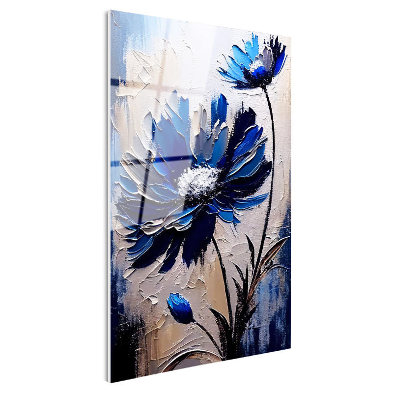 Tamperli Gerçek Cam Tablo Spatula Dokulu Büyük Çiçek Çiçek Tablosu Duvar Dekoru