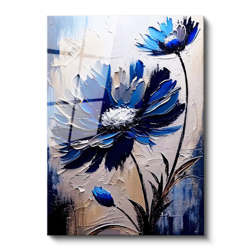 Tamperli Gerçek Cam Tablo Spatula Dokulu Büyük Çiçek Çiçek Tablosu Duvar Dekoru