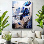 Tamperli Gerçek Cam Tablo Spatula Dokulu Büyük Çiçek Çiçek Tablosu Duvar Dekoru