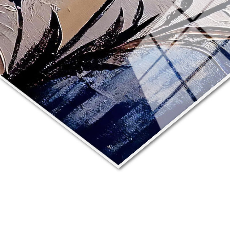 Tamperli Gerçek Cam Tablo Spatula Dokulu Büyük Çiçek Çiçek Tablosu Duvar Dekoru