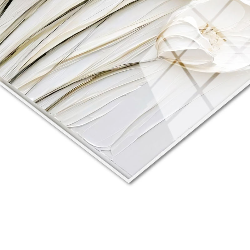 Tamperli Gerçek Cam Tablo Sade Dokulu Minimal Çiçekler Çiçek Tablosu Duvar Dekoru