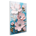 Tamperli Gerçek Cam Tablo Belirgin Tomurcuklu Çiçekler Çiçek Tablosu Duvar Dekoru