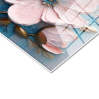 Tamperli Gerçek Cam Tablo Belirgin Tomurcuklu Çiçekler Çiçek Tablosu Duvar Dekoru