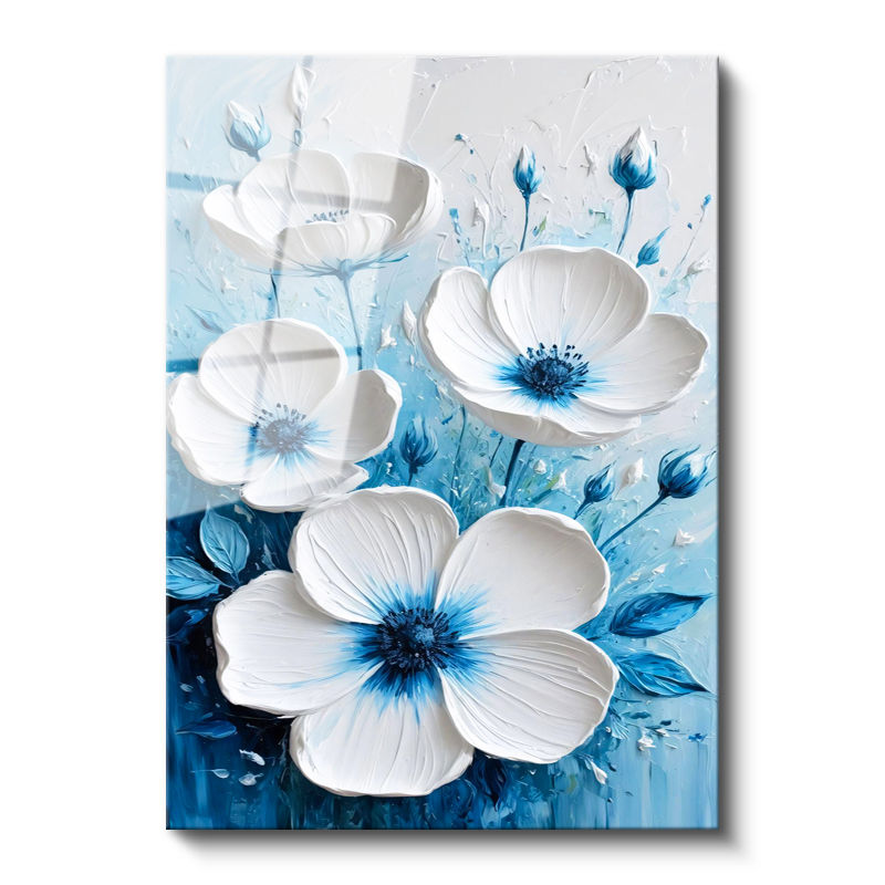 Tamperli Gerçek Cam Tablo Belirgin Göbekli Zarif Gelincikler Çiçek Tablosu Duvar Dekoru