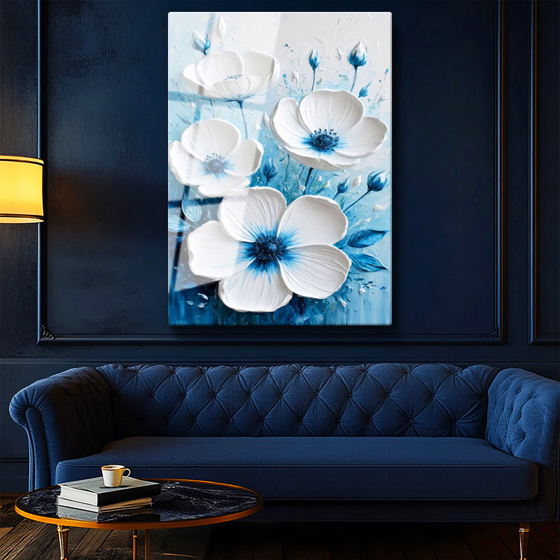 Tamperli Gerçek Cam Tablo Belirgin Göbekli Zarif Gelincikler Çiçek Tablosu Duvar Dekoru
