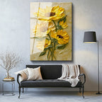 Tamperli Gerçek Cam Tablo Kabartma Görünümlü Ayçiçekleri Çiçek Tablosu Duvar Dekoru