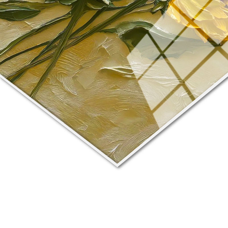 Tamperli Gerçek Cam Tablo Kabartma Görünümlü Ayçiçekleri Çiçek Tablosu Duvar Dekoru