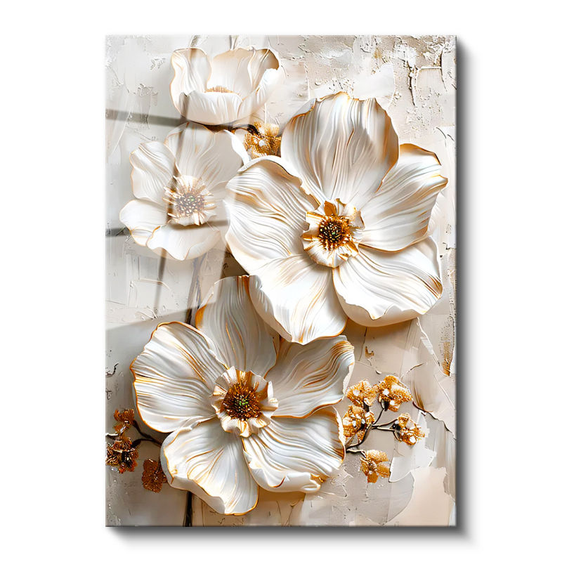 Tamperli Gerçek Cam Tablo Parlak Kenarlı Modern Çiçekler Çiçek Tablosu Duvar Dekoru