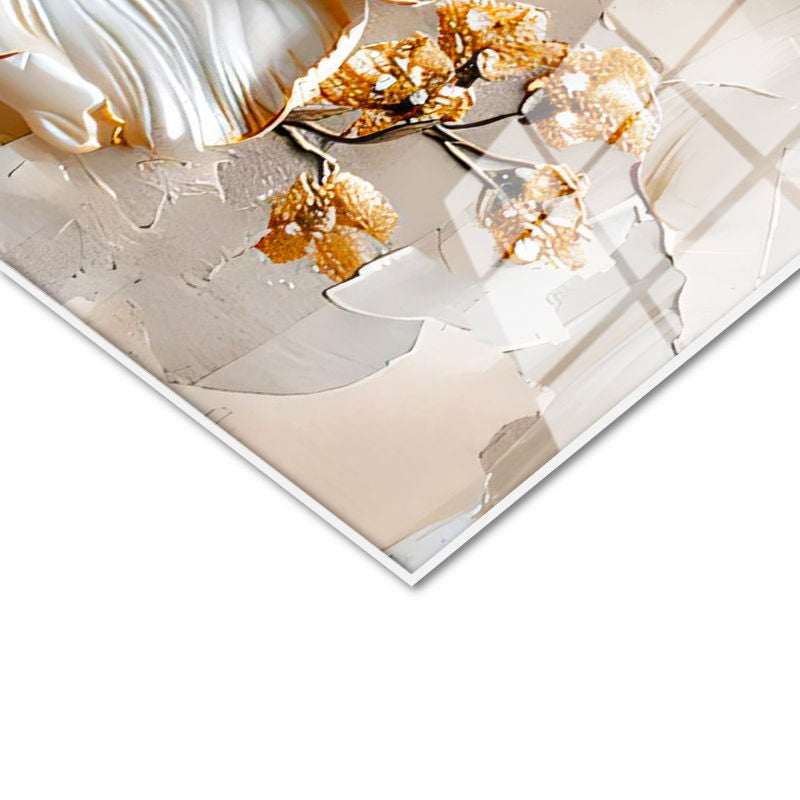 Tamperli Gerçek Cam Tablo Parlak Kenarlı Modern Çiçekler Çiçek Tablosu Duvar Dekoru