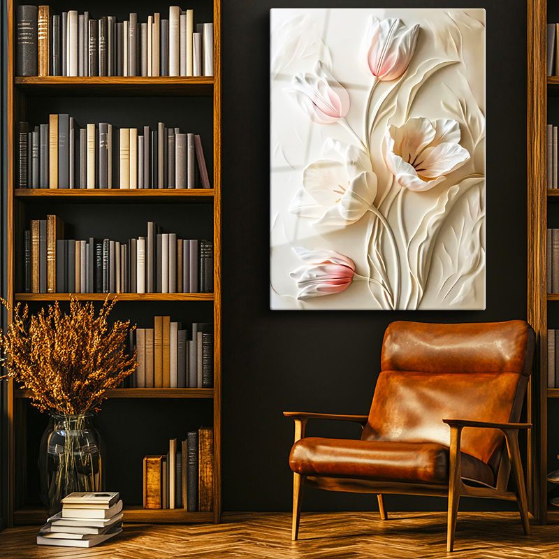 Tamperli Gerçek Cam Tablo Yumuşak Hatlı Zarif Laleler Çiçek Tablosu Duvar Dekoru