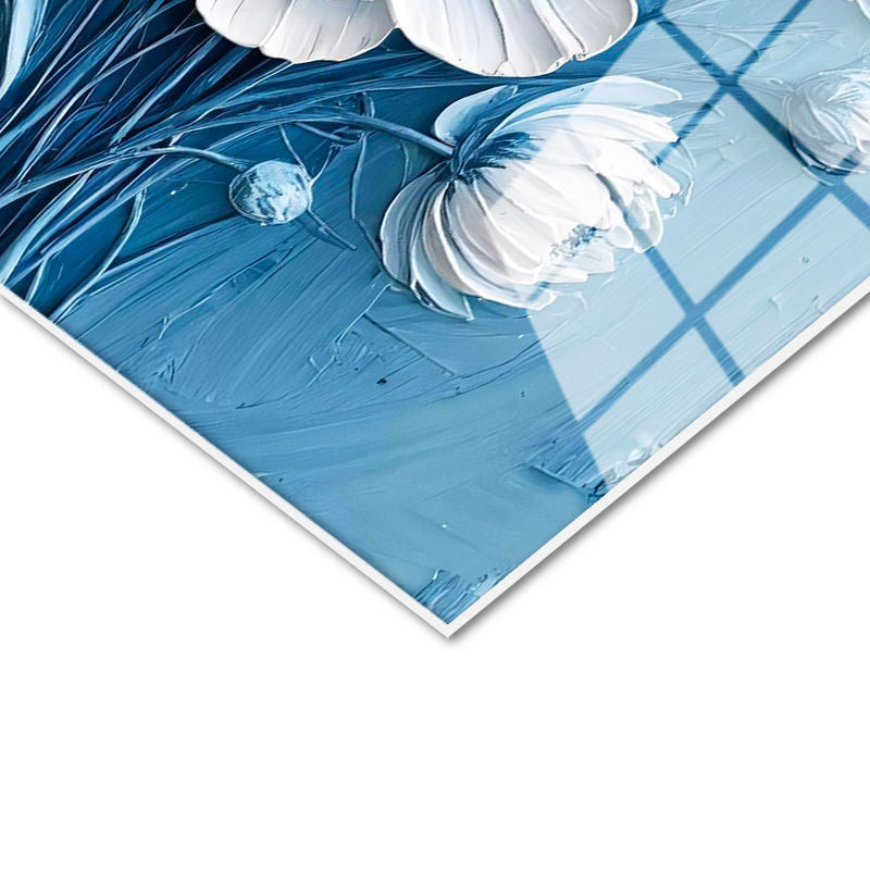 Tamperli Gerçek Cam Tablo Dokulu Şakayık Çiçek Buketi Çiçek Tablosu Duvar Dekoru