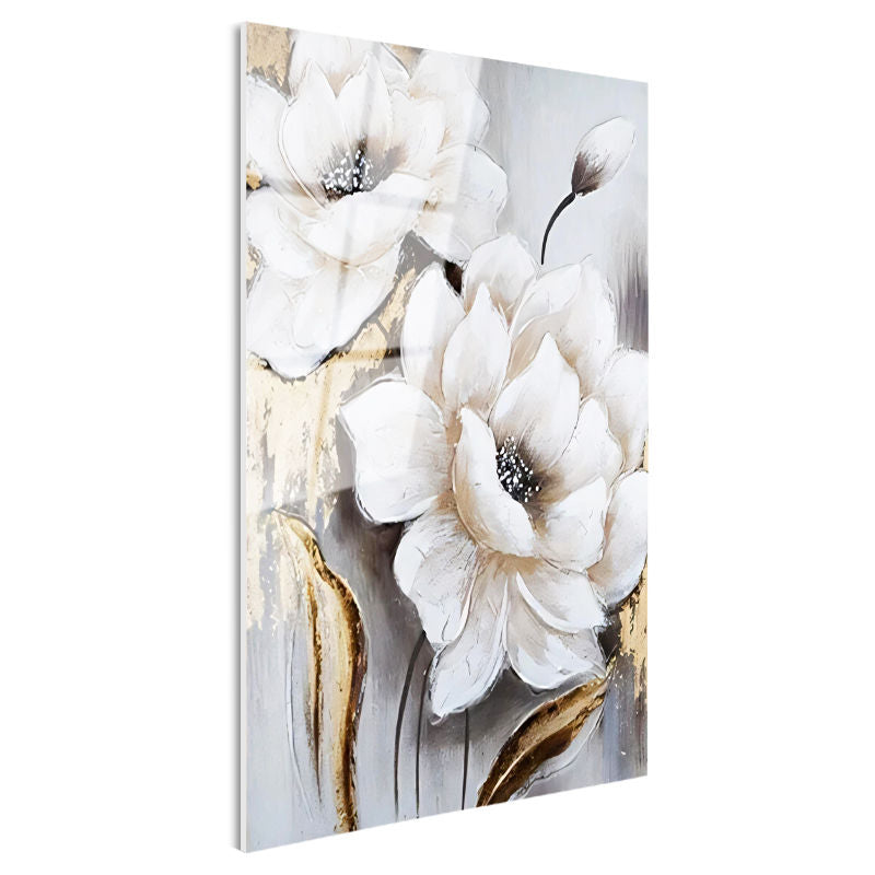 Tamperli Gerçek Cam Tablo Sanatsal Dokulu İri Manolyalar Çiçek Tablosu Duvar Dekoru