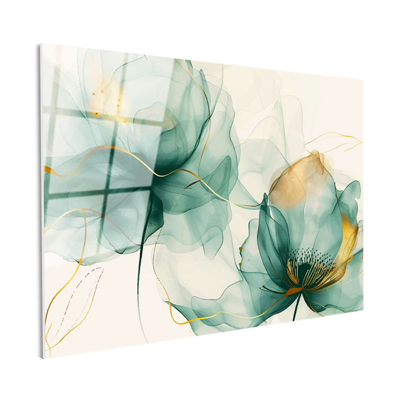 Tamperli Gerçek Cam Tablo Soyut Sulu Boya Çiçekler Çiçek Tablosu Duvar Dekoru