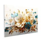 Tamperli Gerçek Cam Tablo Altın Vurgulu Beyaz Çiçekler Çiçek Tablosu Duvar Dekoru